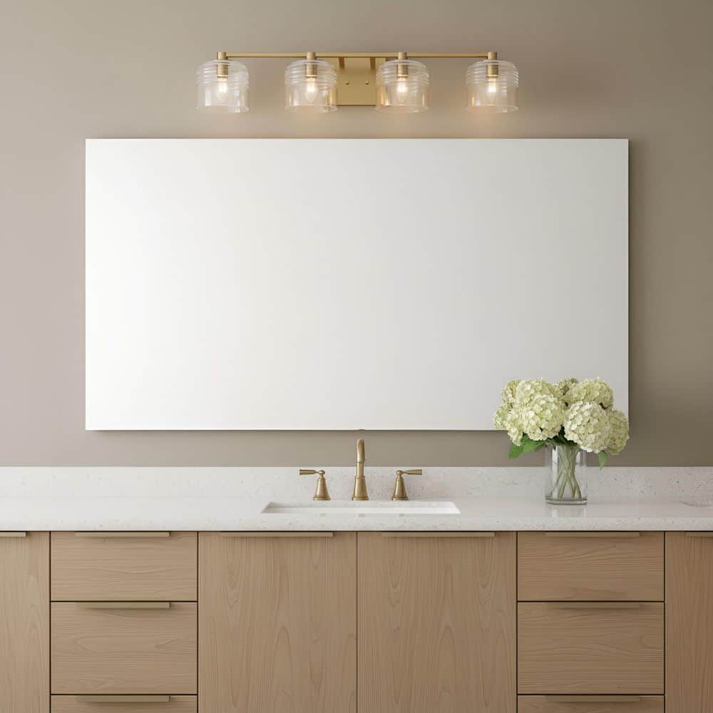 Lochdale Extra Large 33.625 in. 4-Light Satin Brass Vanity Light with Clear Ribbed Glass Shades price history on PriceWatchPro