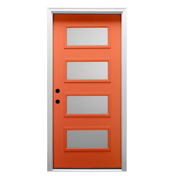 MMI DOOR 32 in. x 80 in. Celeste Right-Hand Inswing 4-Lite Frosted Painted Fiberglass Smooth Prehung Front Door 4-9/16 in. Frame