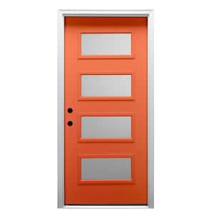 36 in. x 80 in. Celeste Right-Hand Inswing 4-Lite Frosted Painted Fiberglass Smooth Prehung Front Door 4-9/16 in. Frame