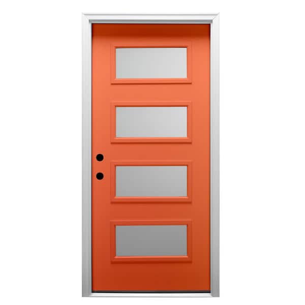 MMI Door 36 in. x 80 in. Celeste Right-Hand Inswing 4-Lite Frosted Painted Fiberglass Smooth Prehung Front Door 4-9/16 in. Frame
