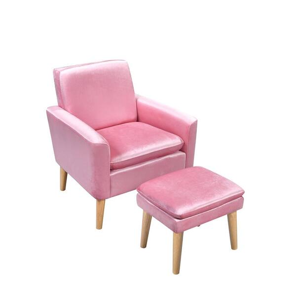 JASIWAY Modern Pink Velvet Upholsterd Accent Chair Armchair Set of 1 with Ottoman