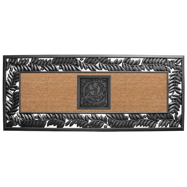Sentinel Brown 24 in. x  57 in. Rubber Olive Border Monogrammed C Indoor Outdoor Door Mat
