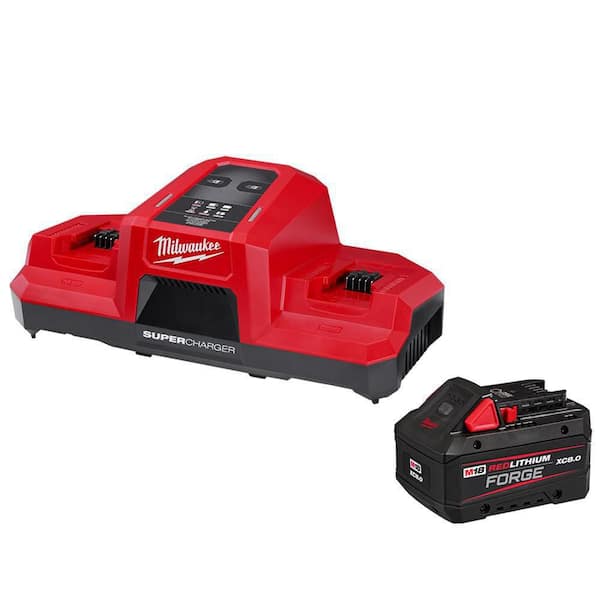 Milwaukee M18 18V Lithium-Ion REDLITHIUM FORGE 8.0 Ah Battery Pack with M18 18V Dual Bay Simultaneous Super Charger