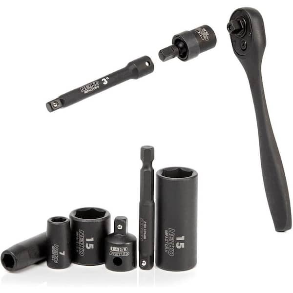 NEIKO 1/4 in. Drive SAE and Metric 6-Point Deep Impact Socket Set
