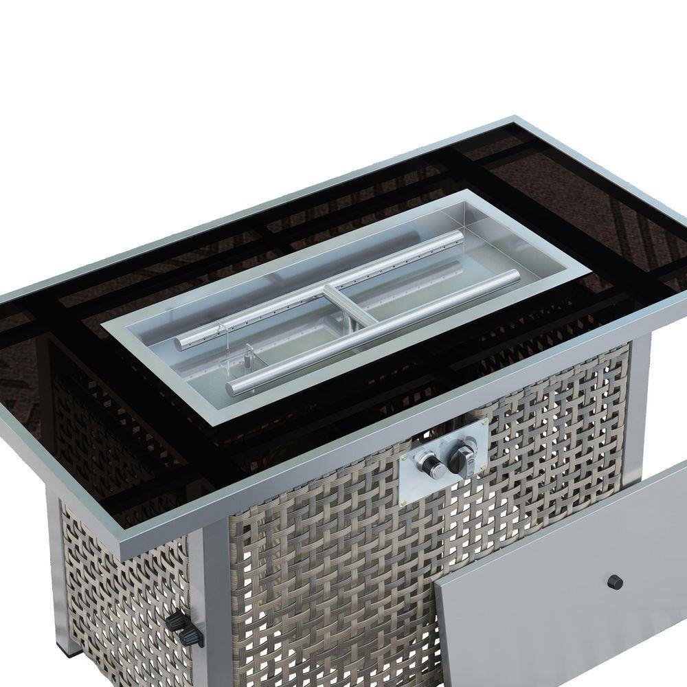 Grey 43 in. 60000 BTU Rectangular Wicker Outdoor Propane Gas Fire Pit Table with Glass Wind Guard