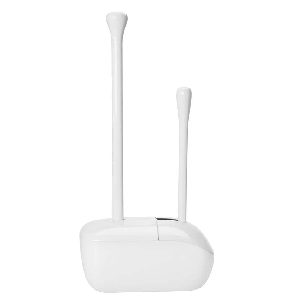 White Plastic Toilet Brush and Plunger Set with Holder