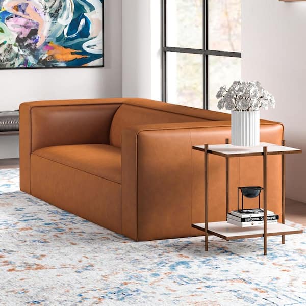 Ashcroft Kameron Mid Century Modern Tufted Genuine Leather Sofa in Cognac  Tan - ShopStyle