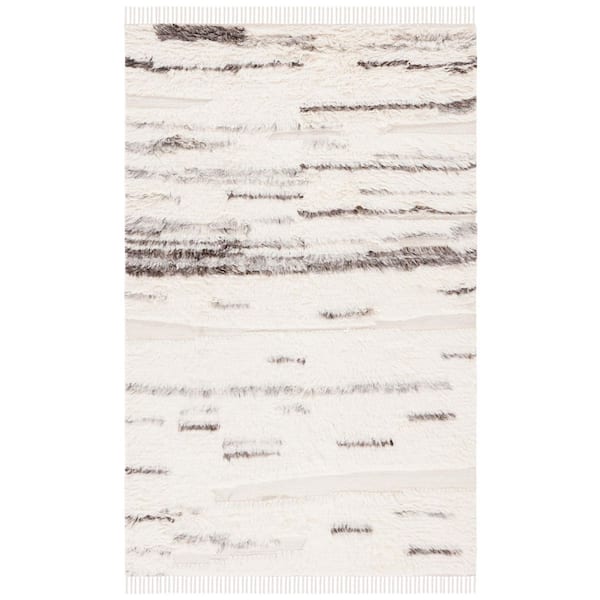 Kenya 8 ft. x 10 ft. Gray/Ivory High-Low Abstract Fringe Area Rug