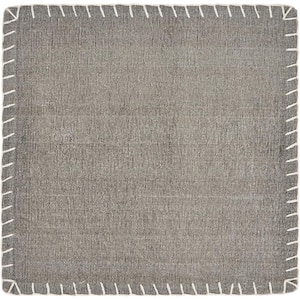Neutral 15 in. x 15 in. Gray Embroidered Edge Square Cotton Placemat (Set of 4)