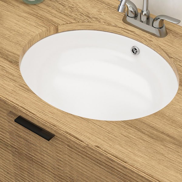 18 in. Undermount Oval Bathroom Sink with Overflow in White Ceramic