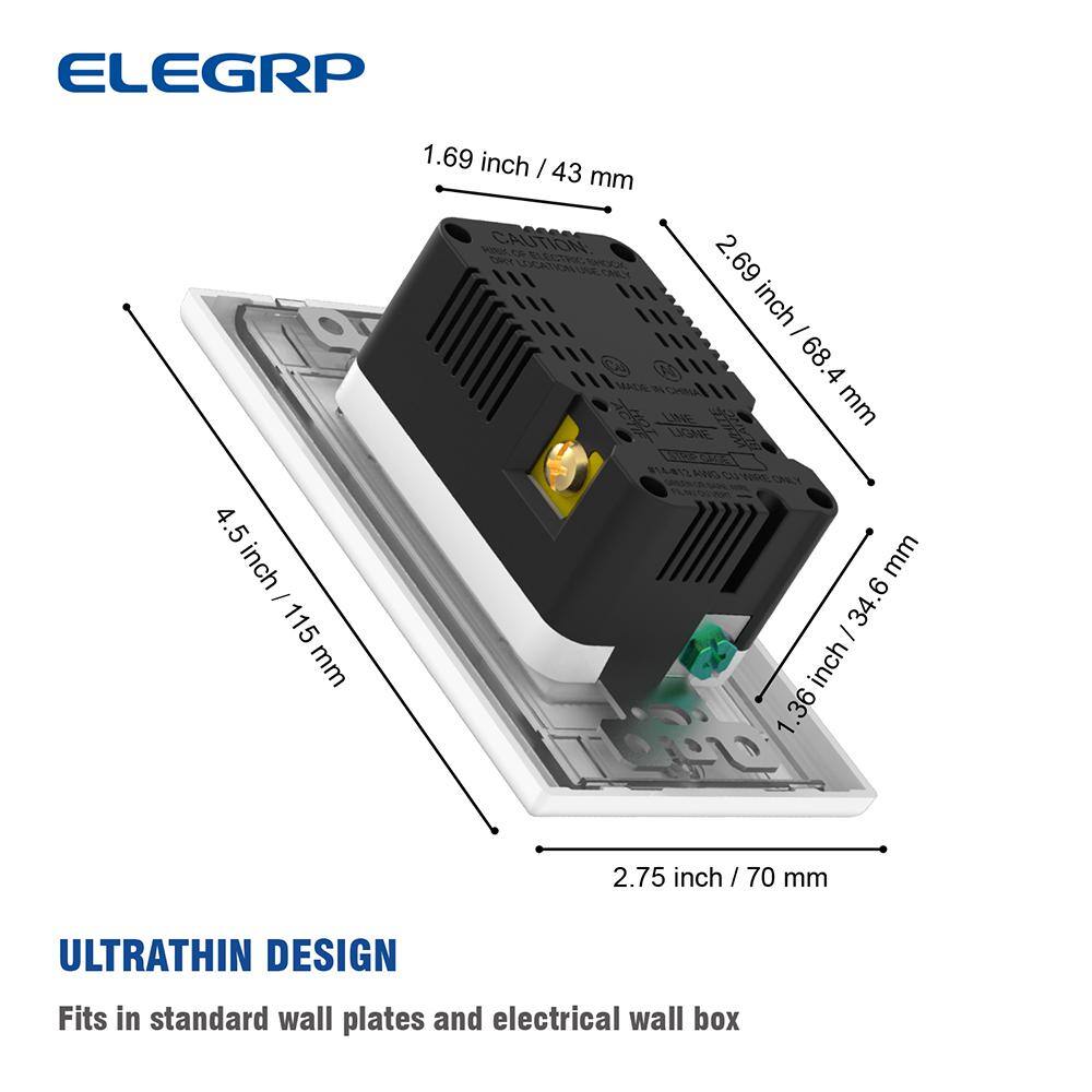 Black 15A Tamper Resistant Duplex Outlet with USB-C Ports