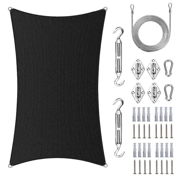 AMGO Pro Ring 16 ft. x 24 ft. Rectangle Sun Shade Sail with Hardware Kit and Rope-Black