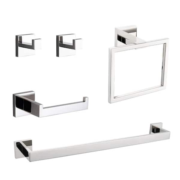 Miscool 5-Piece Bath Hardware Set Included Toilet Paper Holder in Chrome