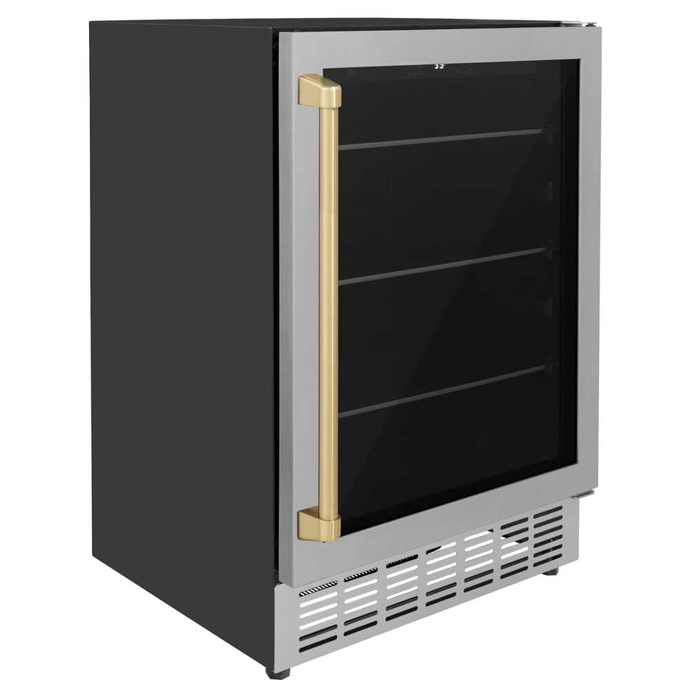 ZLINE 24" Stainless Steel Beverage Fridge with Champagne Bronze Handle