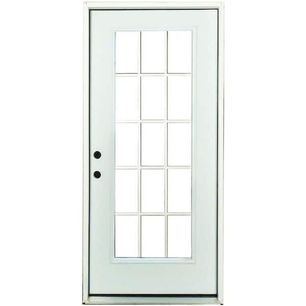 Steves & Sons 32 in. x 80 in. Reliant Series Right-Hand 15-Lite External Grille White Primed Fiberglass Prehung Front Door