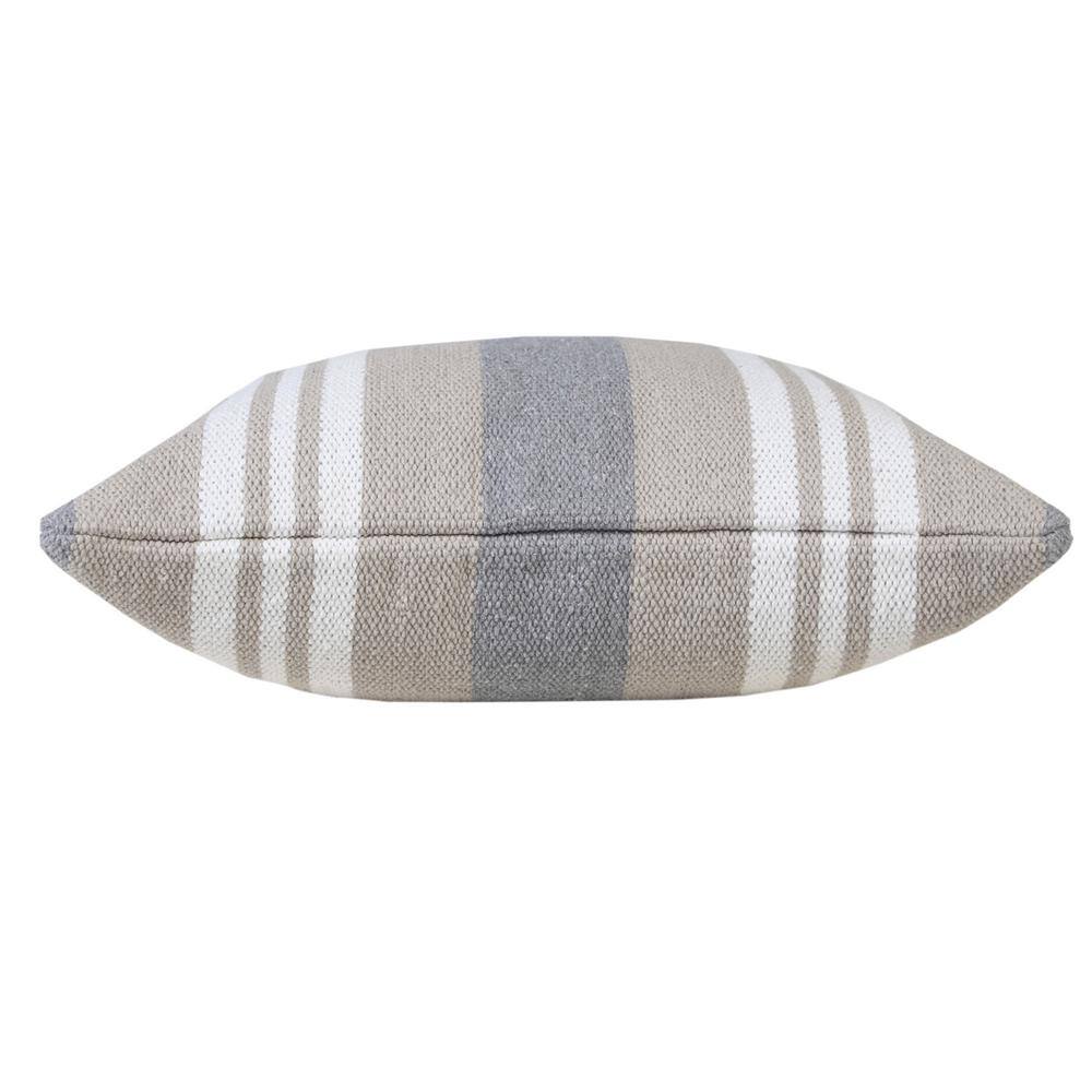 20" Beige and Gray Striped Cotton Throw Pillow