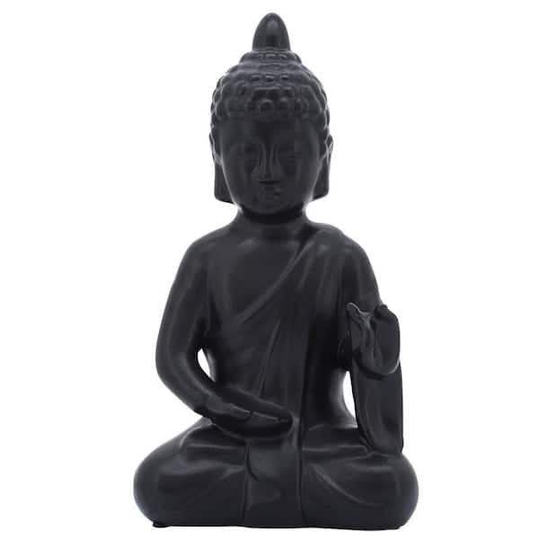 Liv & Skye Black 6 in. x 10 in. Stoneware Seated Buddha Figurine
