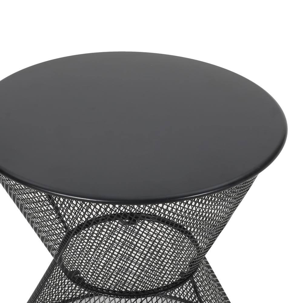 Matte Black Iron Hourglass Outdoor Accent Table, 17.75"