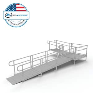 PATHWAY 20 ft. L-Shaped Aluminum Wheelchair Ramp Kit with Solid Surface Tread, 2-Line Handrails and 5 ft. Turn Platform