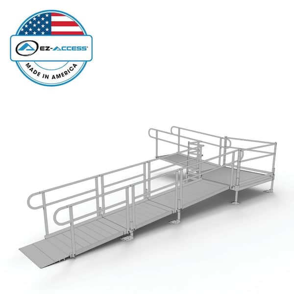 EZ-ACCESS PATHWAY 20 ft. L-Shaped Aluminum Wheelchair Ramp Kit with Solid Surface Tread, 2-Line Handrails and 5 ft. Turn Platform