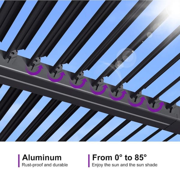 PURPLE LEAF 8 ft. x 10 ft. Gray Aluminum Outdoor Louvered Pergola