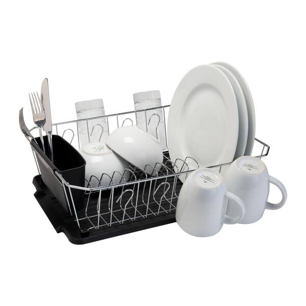 Details about   Kitchen Details 3 Piece Countertop Chrome Dish Drying Rack with Cutlery Basket 