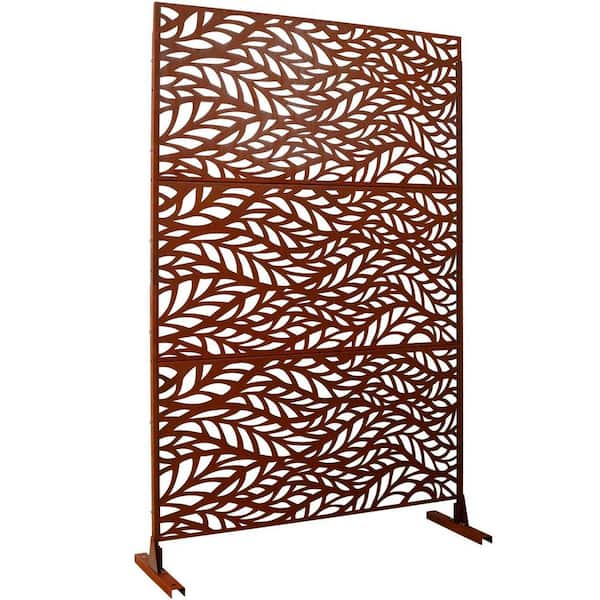 Miscool Anky 76 in. H x 48 in. W Steel Garden Fence, Metal Privacy Screens and Panels with Free Standing in Rust Red