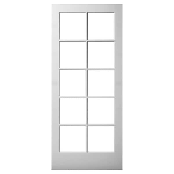 Builders Choice 36 in. x 84 in. Solid Core 10-Lite Clear Glass TDL Ovolo Sticking Primed Wood Interior Door Slab