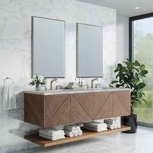 Marcello 72.0 in. W x 23.5 in. D x 37.2 in. H Double Bathroom Vanity in Chestnut with Victorian Silver Quartz Top