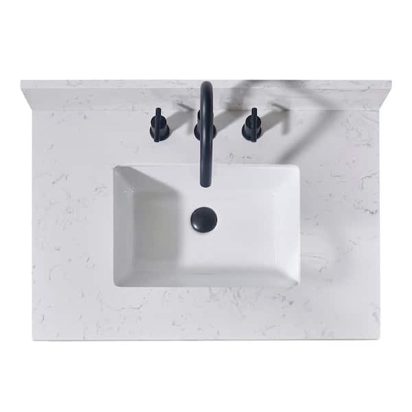 Altair Oderzo 31 in. W x 22 in. D Engineered Stone Composite Vanity Top in Aosta White with White Rectangular Single Sink