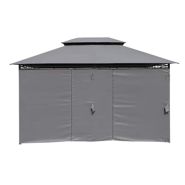 Gray Metal 13 ft. x 10 ft. Outdoor Gazebo Canopy Tent with Ventilated Double Roof and Side Wall