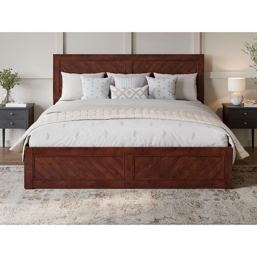 Canyon Walnut King Platform Bed with Trundle and Chevron Headboard