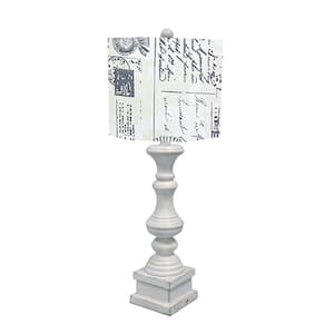 29 in. White Table Lamp With Gray and White Seashell Postcard Shade