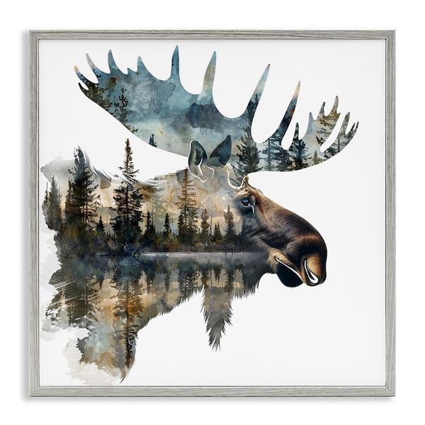 Stupell Industries Moose Head Silhouette by LSR Design Studio Gray Framed Animal Giclee Art Print 24 in. x 24 in.