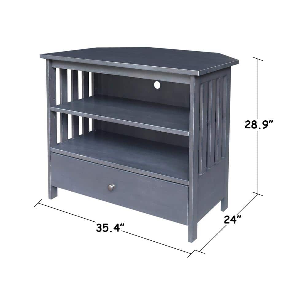 Heather Gray Solid Wood Corner TV Stand with Cabinet and Shelves