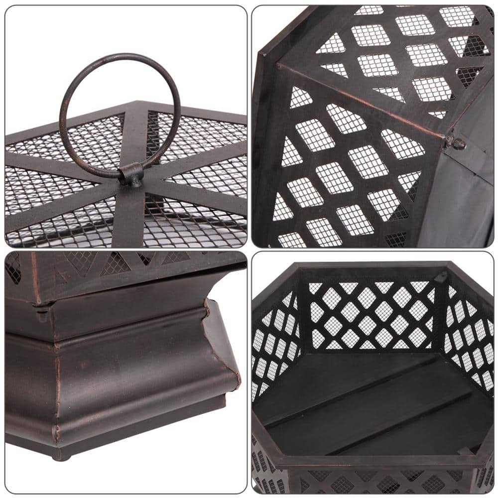 Hexagonal Bronze Iron Wood Burning Outdoor Fire Pit