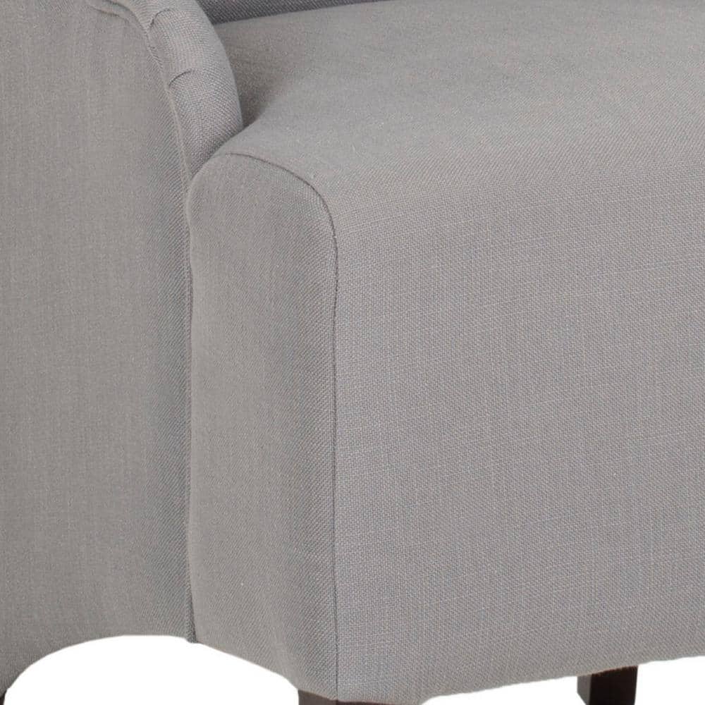 High-Back Arctic Grey Linen Upholstered Side Chair with Cherry Mahogany Legs