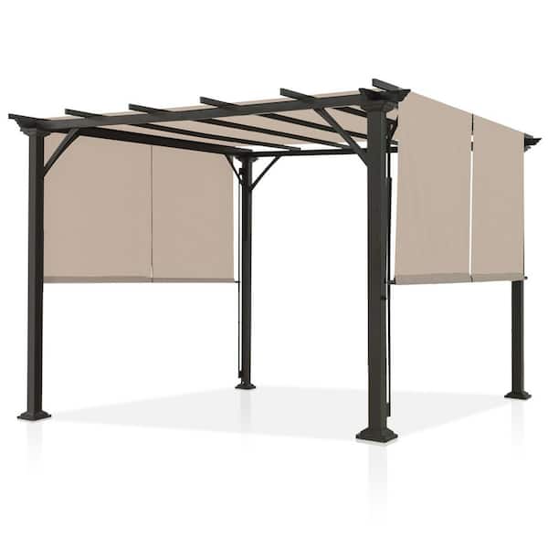 10 ft. x 10 ft. Outdoor Steel Frame Patio Gazebo with Beige Soft Top