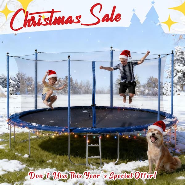 SUNRINX 14 ft. Blue Round Trampoline with Safety Enclosure