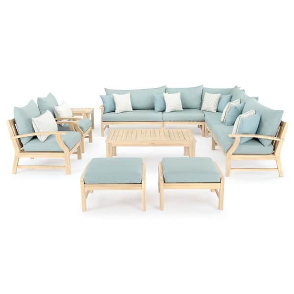 RST BRANDS Kooper 11-Piece Wood Patio Deep Seating Conversation Set with Sunbrella Spa Blue Cushions