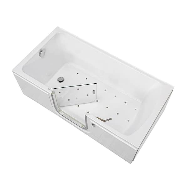 Ella Laydown 60 in. Walk-in Air Bath Bathtub in White with Left Hinged Middle Glass Door and Left Drain
