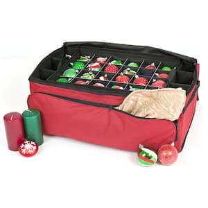 3-Tray Christmas Ornament Storage Box with Tall Side Pockets (72 Ornaments)