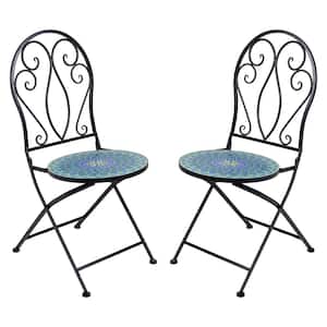 Mosaic Tile Bistro Chair with Iron Frame - 2-Pack