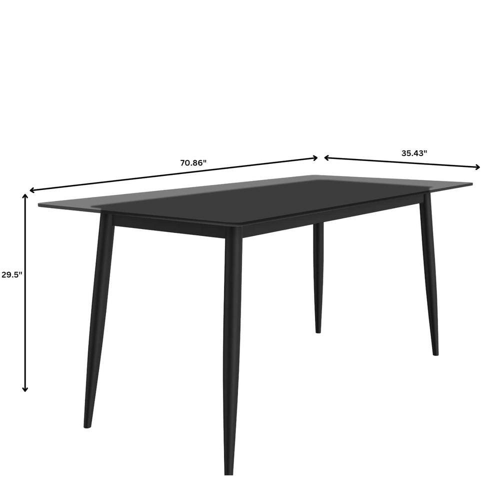 Zayle 71" Clear Glass Rectangular Dining Table with Black Steel Base