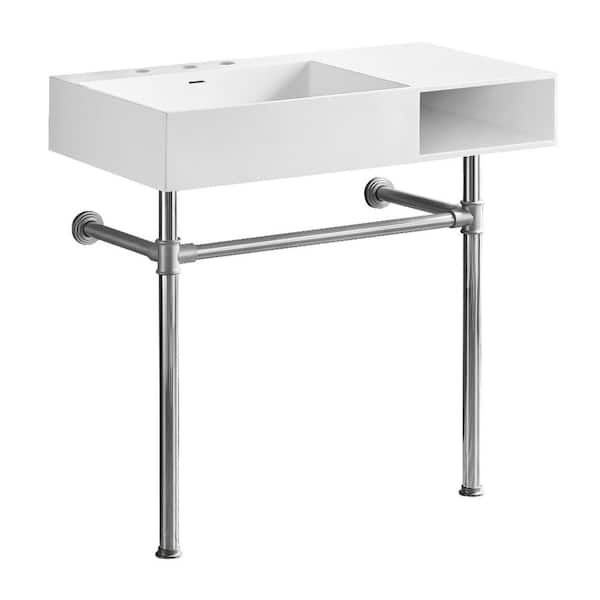 Aurelius 36.63 in. x 20.88 in. Console Sink In Matte White Solid Surface with Legs