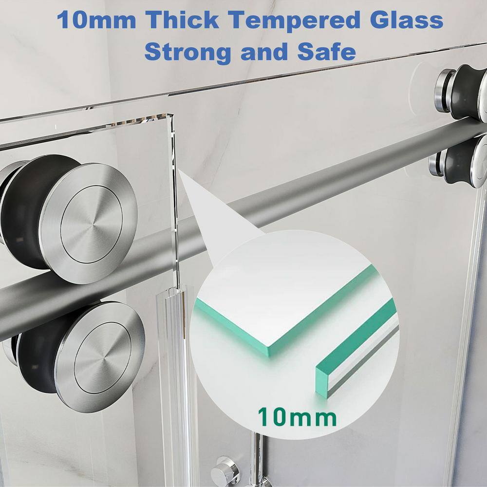 Brushed Nickel Frameless Sliding Shower Door with Clear Tempered Glass