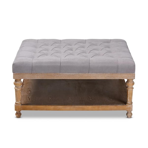 Baxton Studio Kelly Grey and Greywashed Storage Ottoman