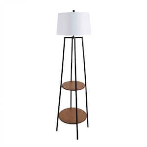 Tristan 63 in. Black Wood Floor Lamp with Shelves