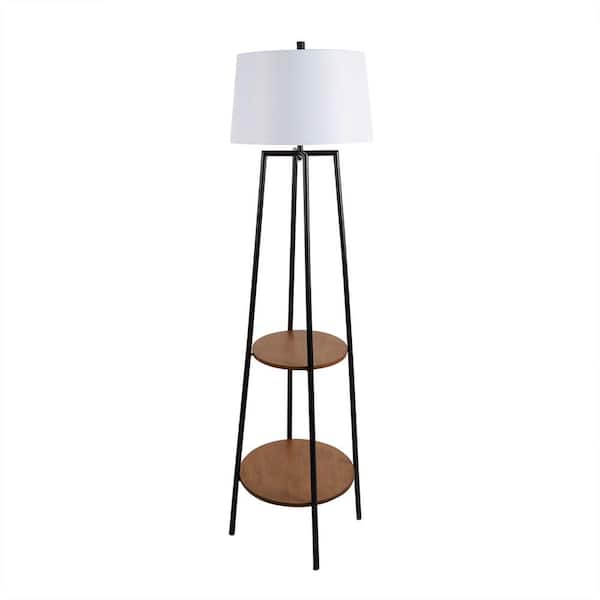 Silverwood Tristan 63 In Black Wood, Black Standing Lamp With Shelves