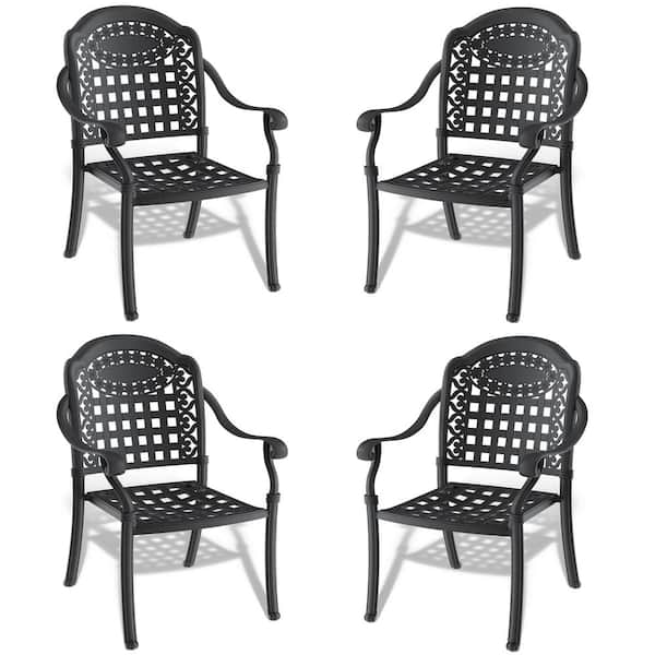 Unbranded 4-Pieces Cast Aluminum Outdoor Dining Chair, With Black Frame and Cushions in Random Colors